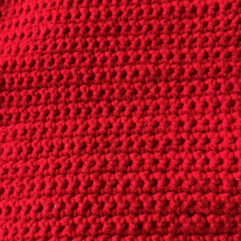 Hand Crafted Patriotic Red Knit Throw Pillow Cover 18 x 18 Hand Crochet Heirloom